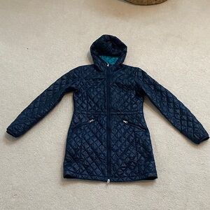 North Face Quilted Hooded Jacket - Navy Blue
